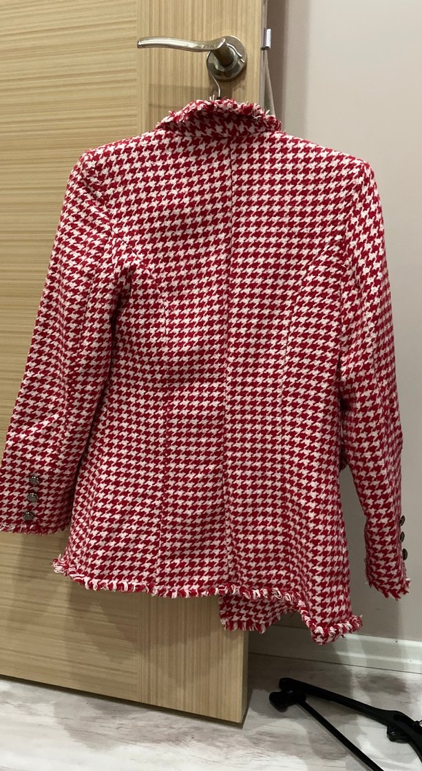 Düğmeli Kırmızı Ekose Kadın Blazer Ceket - Görsel 3