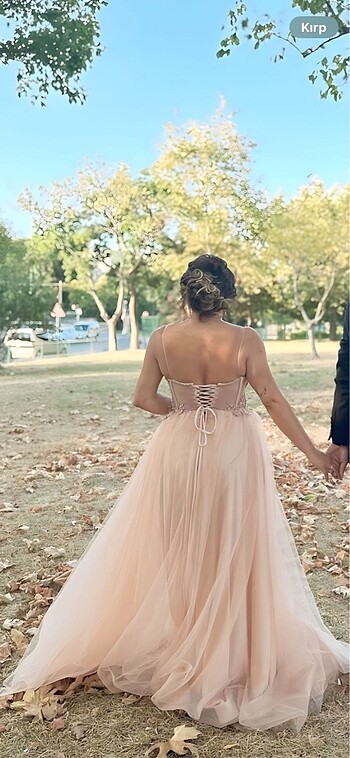 l Beden Nişan için bir kere giyildi somon rengi
