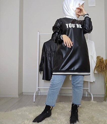 Deri kaplamalı spor tunik