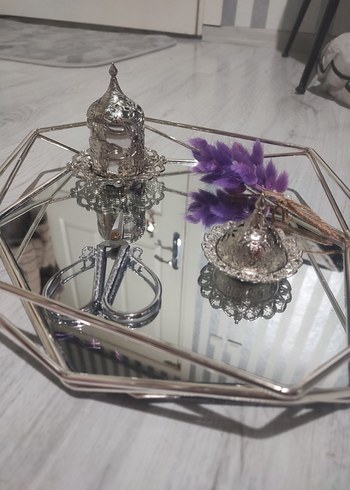 Nişan tepsisi bohem Çiçek Desenli Mor Gri Tepsi - Görsel 2