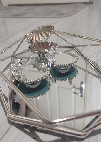 Nişan tepsisi bohem Çiçek Desenli Mor Gri Tepsi - Görsel 5