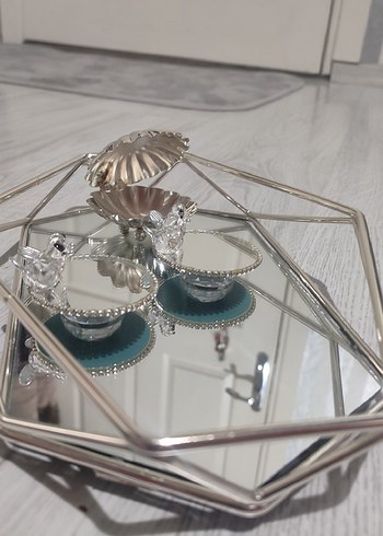 Nişan tepsisi bohem Çiçek Desenli Mor Gri Tepsi - Görsel 7