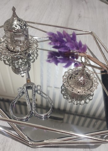 Nişan tepsisi bohem Çiçek Desenli Mor Gri Tepsi - Görsel 3