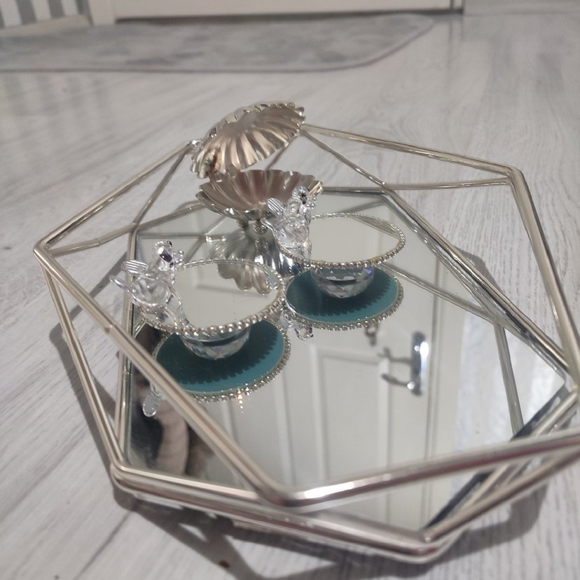 Nişan tepsisi bohem Çiçek Desenli Mor Gri Tepsi - Görsel 5