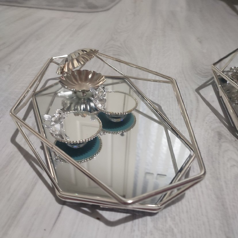 Nişan tepsisi bohem Çiçek Desenli Mor Gri Tepsi - Görsel 4