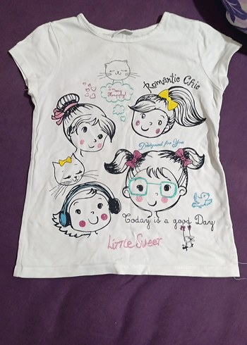 Kız Çocuk Baskılı Beyaz Tişört - Görsel 3