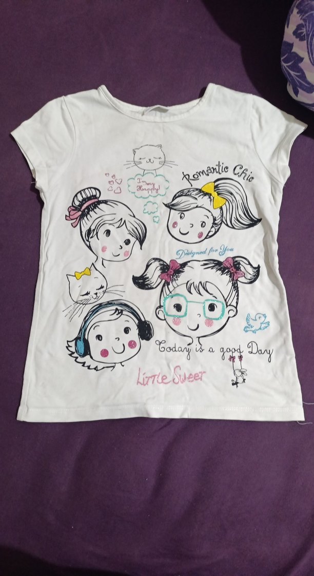 Kız Çocuk Baskılı Beyaz Tişört - Görsel 3