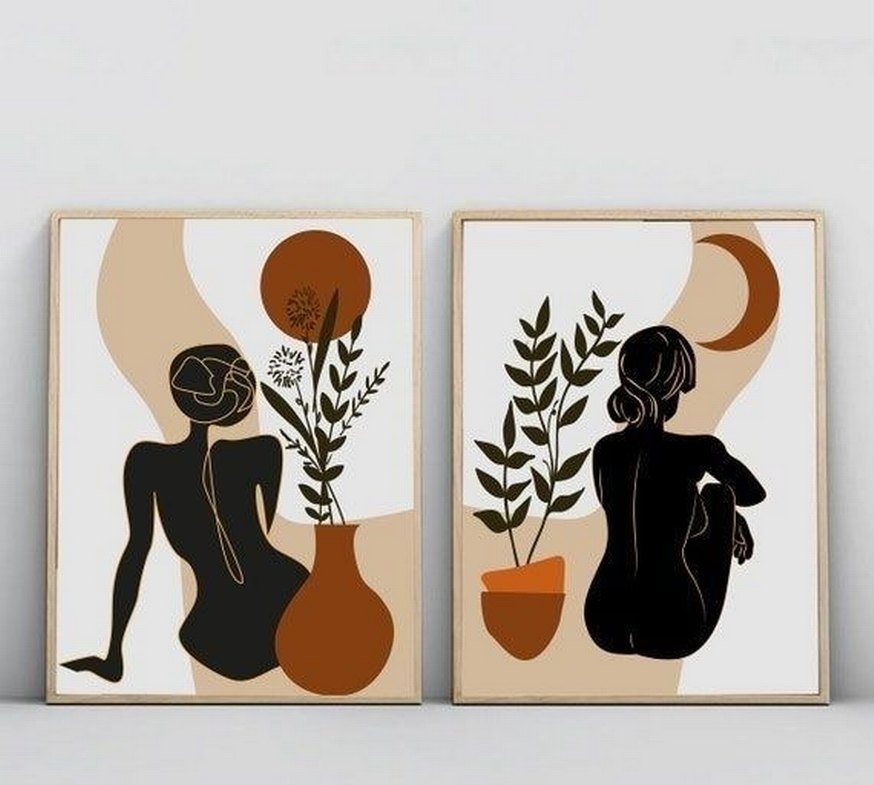 Sarı Güneş ve Yeşil Dal Temalı Minimalist Tablo - Görsel 2