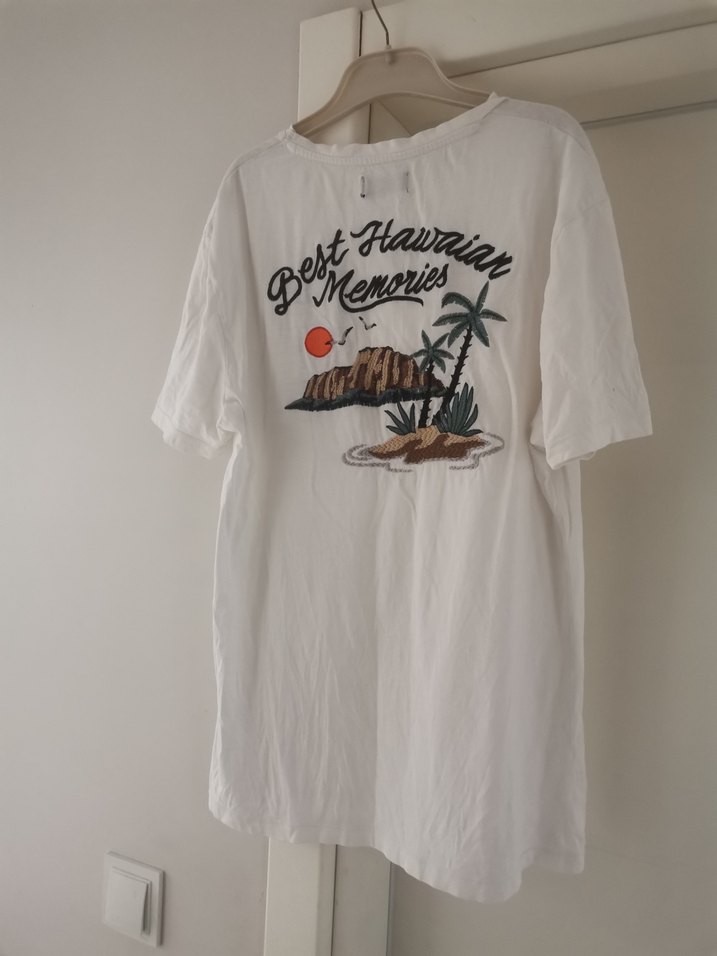 Beyaz Pamuklu Erkek Oversize Tişört - Görsel 2