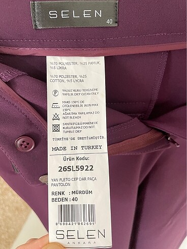 m Beden Mürdüm renk düz paça pantolon