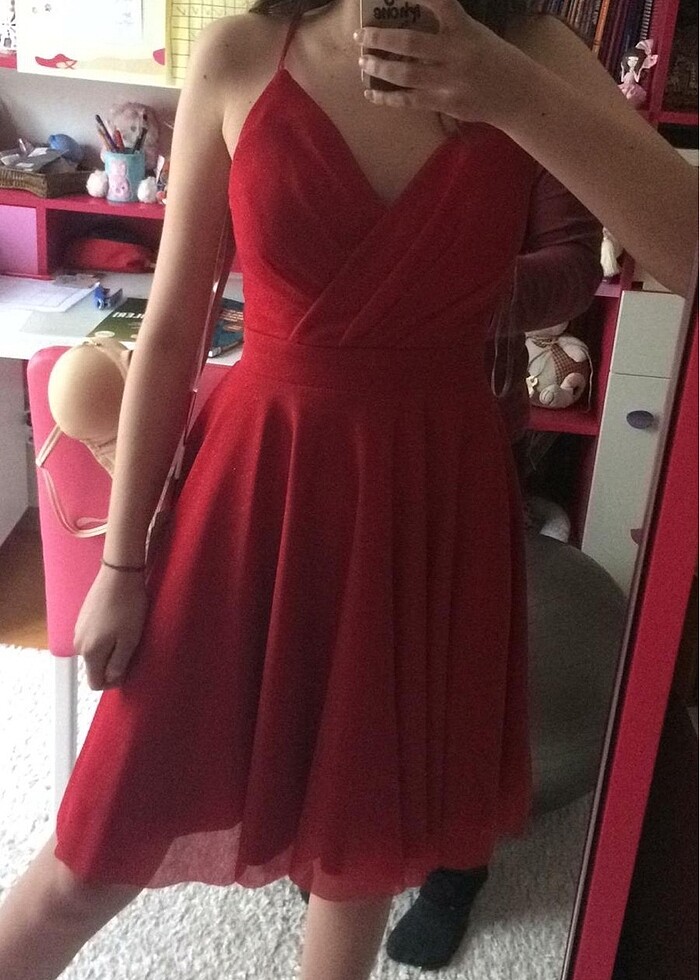 Kırmızı mini abiye elbise - Görsel 2