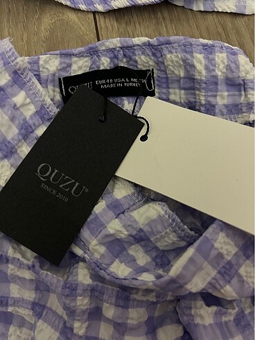 Quzu QUZU crop etek kareli takım
