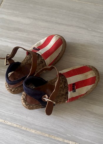 U.S Polo Assn. Kirmizi Beyaz Cizgili Espadril Sandalet