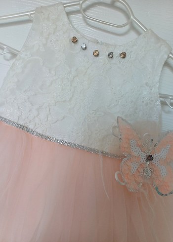 24-36 Ay Beden pembe Renk Kız Çocuk Pastel Pembe Fırfırlı Elbise