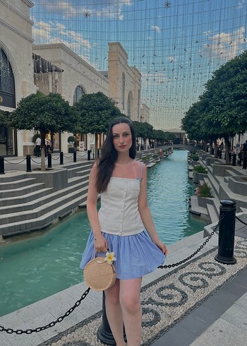 38 Beden Mavi Pilili Mini Elbise