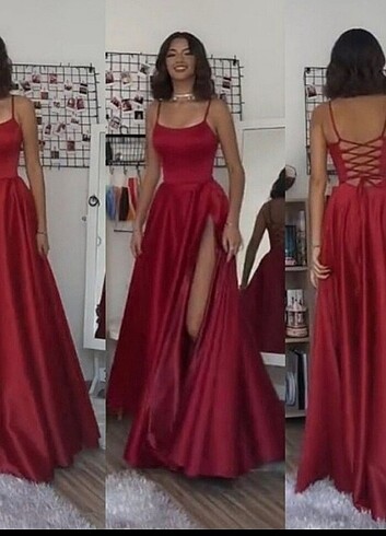 Gigii's Yırtmaçlı saten uzun elbise