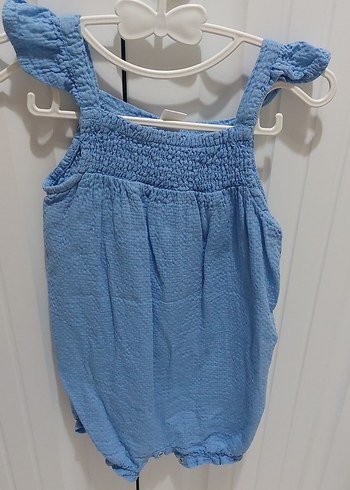 Düğmeli Bebek Kız Tulum, Bej Çizgili - Görsel 5