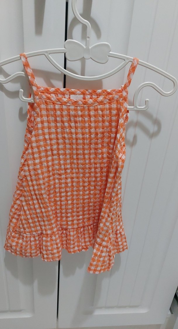 Düğmeli Bebek Kız Tulum, Bej Çizgili - Görsel 3