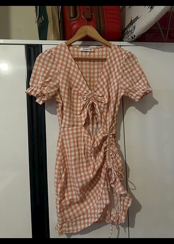 Mini Kareli V Yakalı Elbise - Görsel 2