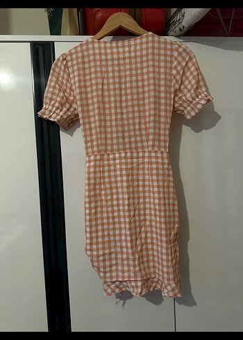 Mini Kareli V Yakalı Elbise - Görsel 4