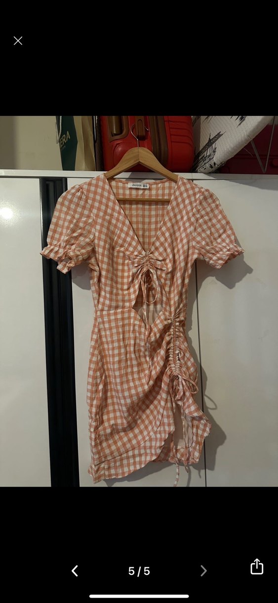 Mini Kareli V Yakalı Elbise - Görsel 2