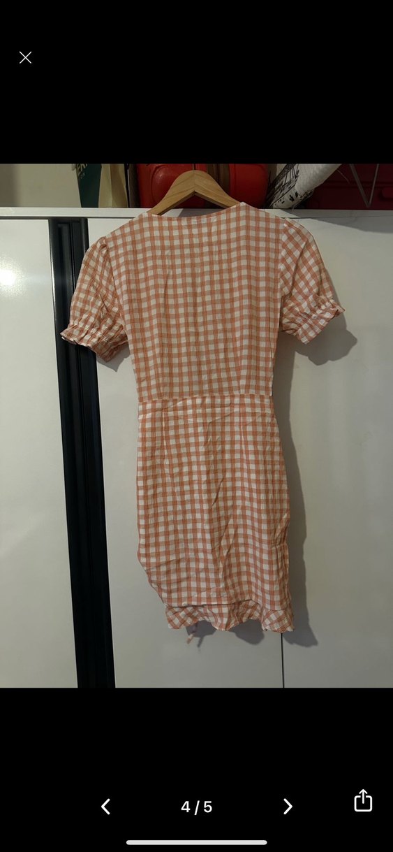 Mini Kareli V Yakalı Elbise - Görsel 4