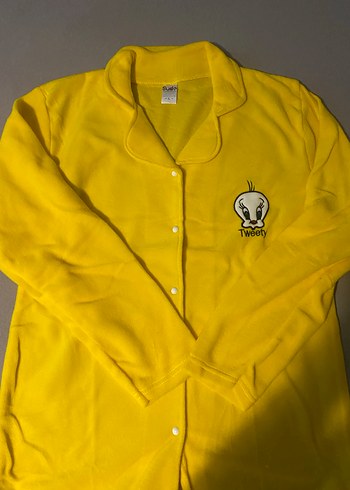 xl Beden sarı Renk Sarı Tweety Baskılı Polar Pijama Takımı