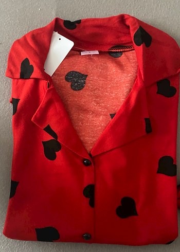 Diğer Kırmızı siyah kalp desenli Kadın Pijama Takımı