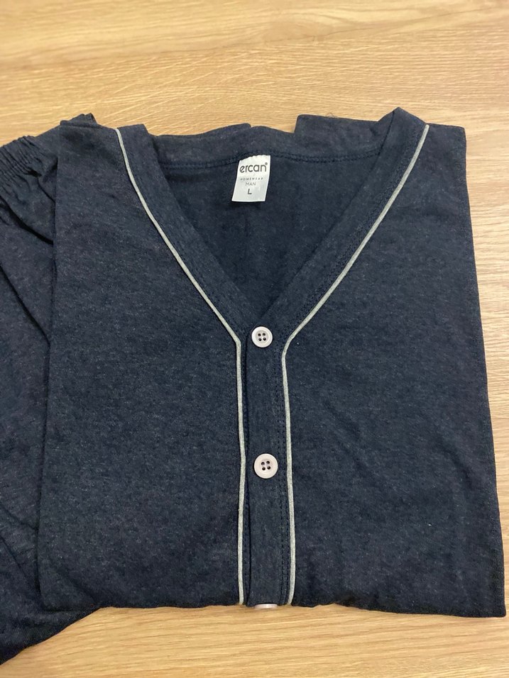 Düğmeli Koyu Lacivert Erkek Pijama Takımı - Görsel 2