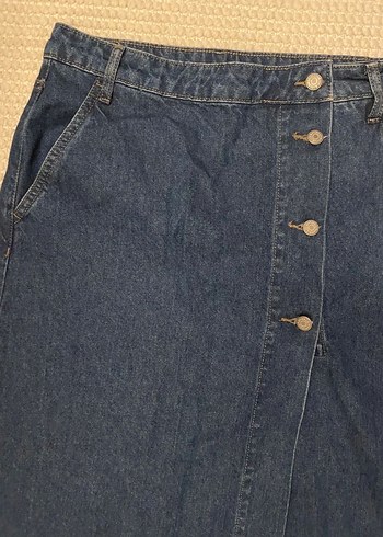 Düğmeli Mavi Uzun Kot Etek - Görsel 2