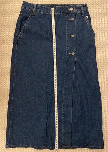 Düğmeli Mavi Uzun Kot Etek - Görsel 4