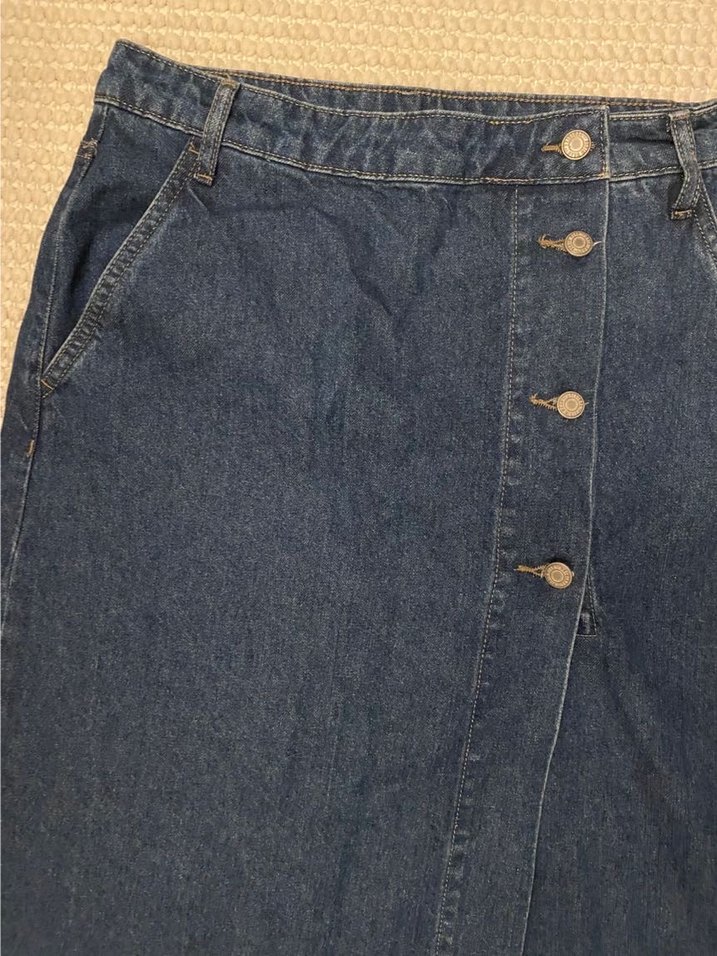 Düğmeli Mavi Uzun Kot Etek - Görsel 2