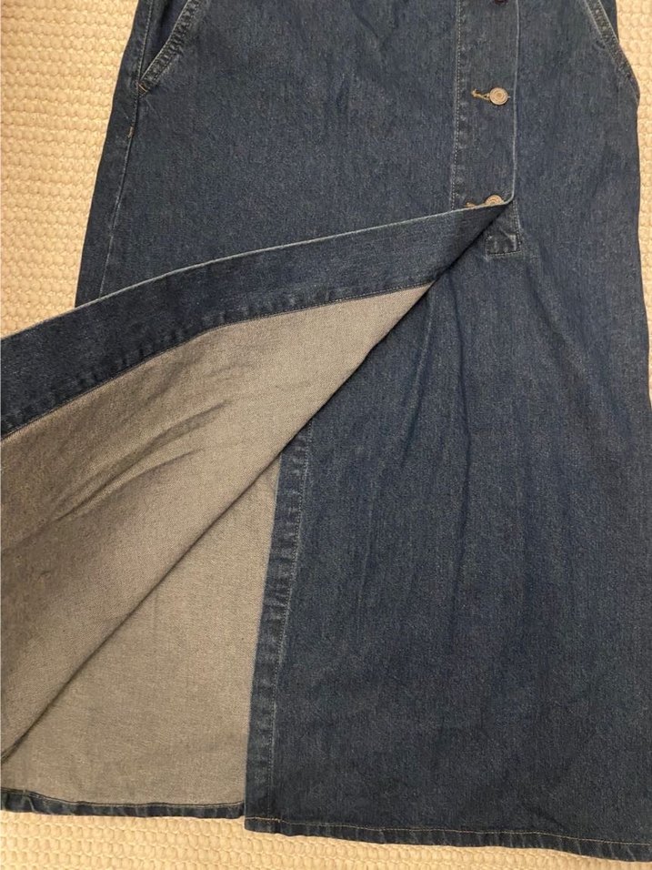 Düğmeli Mavi Uzun Kot Etek - Görsel 3