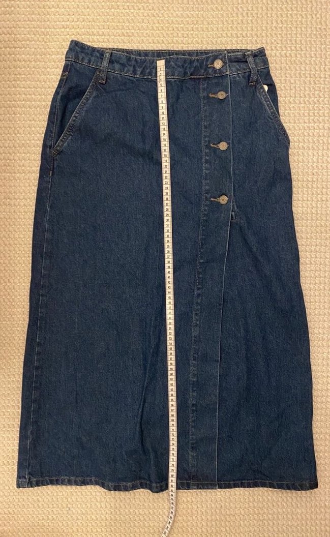 Düğmeli Mavi Uzun Kot Etek - Görsel 4