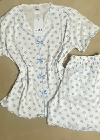 Kadın Beyaz Kısa Kollu şortlu Pijama Takımı - Görsel 2