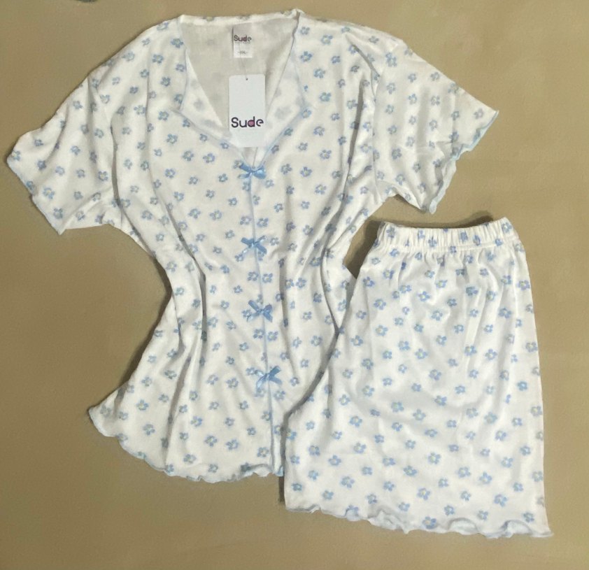 Kadın Beyaz Kısa Kollu şortlu Pijama Takımı - Görsel 2