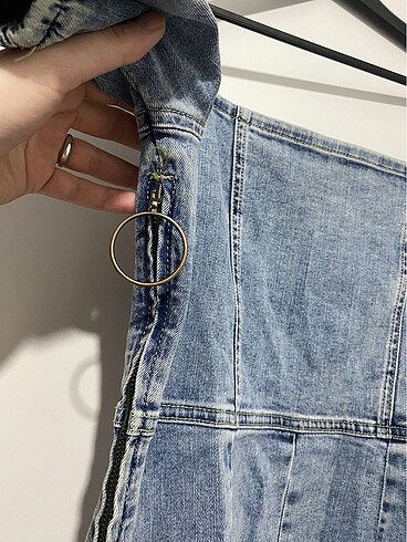 m Beden lacivert Renk Kare yaka denim elbise