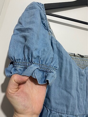 s Beden V yaka denim elbise