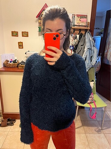 s Beden lacivert Renk H&M Peluş yumuşak gece mavisi kazak