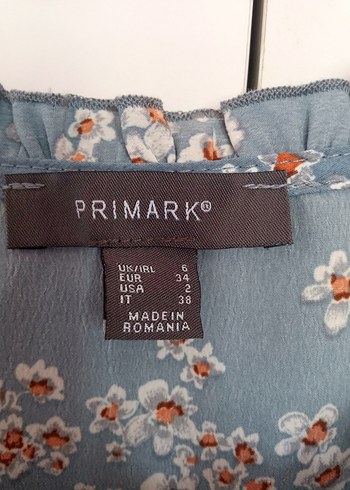 Primark Mavi Çiçek Desenli V Yaka Volanlı Bluz