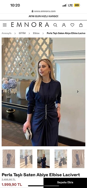 Taşlı Saten Elbise