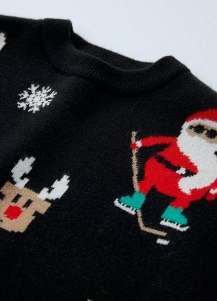 ZARA 1824 AY SANTA CLAUS YILBAŞI TEMALI TRİKO KAZAK ORİJİNAL - Görsel 3