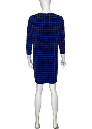 MICHAEL KORS M Beden Siyah-Mavi Kare Desenli Elbise Orijinal - Görsel 4