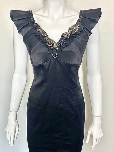 Karen Millen KAREN MILLEN 42 BEDEN BEADED NECKLACE SİYAH KOKTEYL ELBİSESİ ORİ