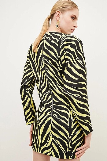 s Beden çeşitli Renk KAREN MILLEN 36 BEDEN ZEBRA PRINTED STRONG SHOULDER MINI ELBİSE 