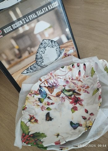 Çiçek Desenli Oval Salata Kasesi 2'li