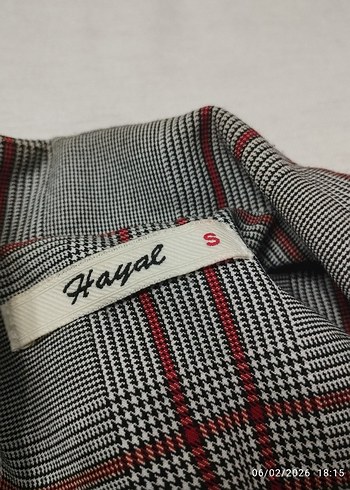 Gri Ekose Düğmeli Kadın Blazer Ceket - Görsel 2