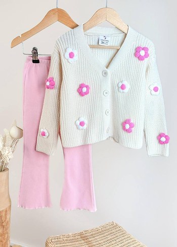 Çiçek Desenli Kısa Örgü Kadın Hırka - Görsel 2