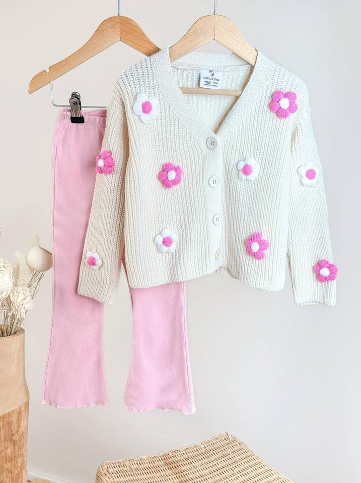 Çiçek Desenli Kısa Örgü Kadın Hırka - Görsel 2