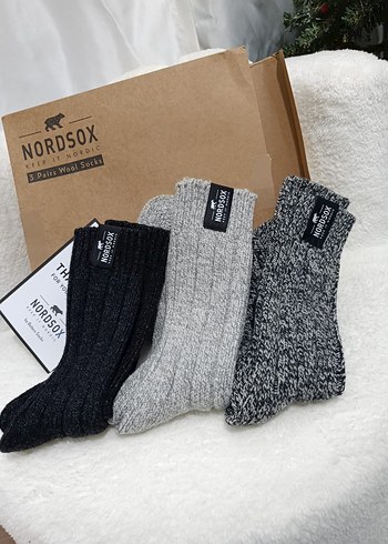 Nordsox Erkek Gri Midi Yün Çorap 3'lü Set - Görsel 5